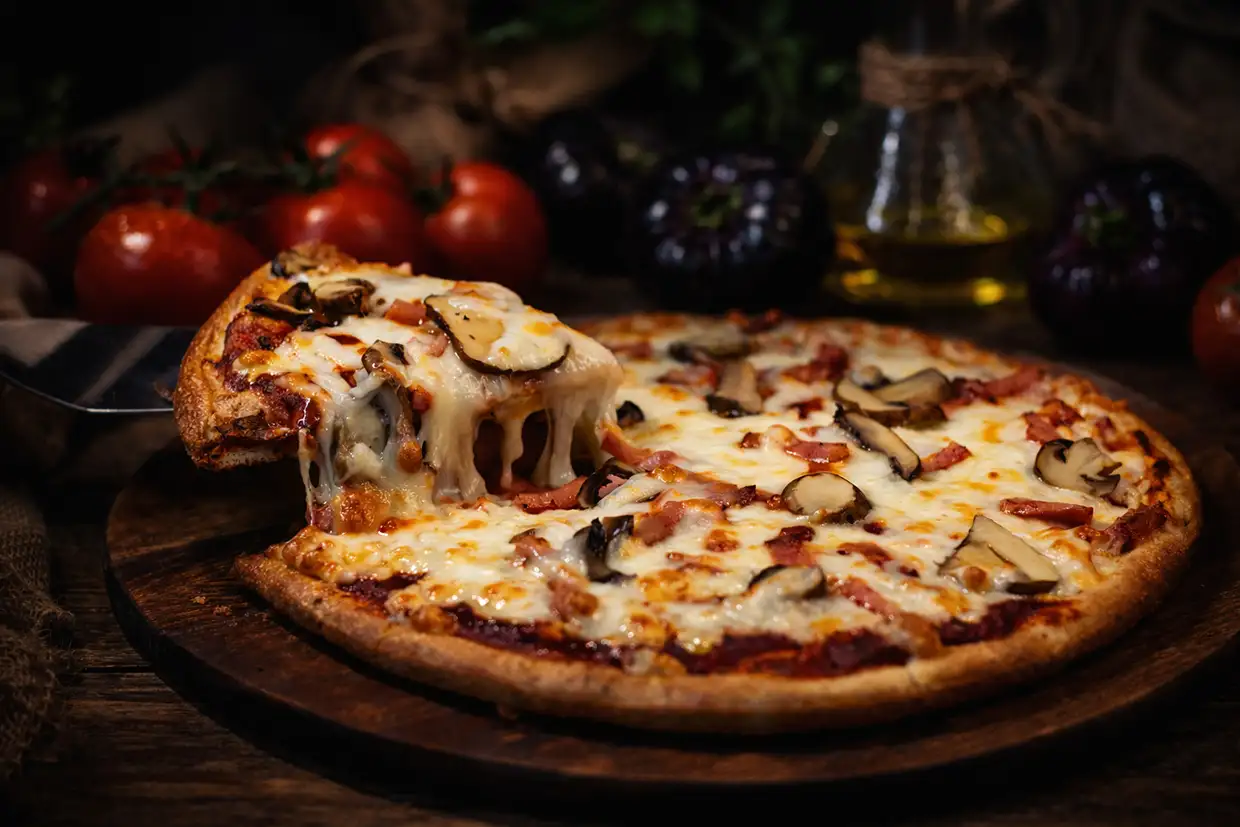 Pizza redonda Bacon Portobello